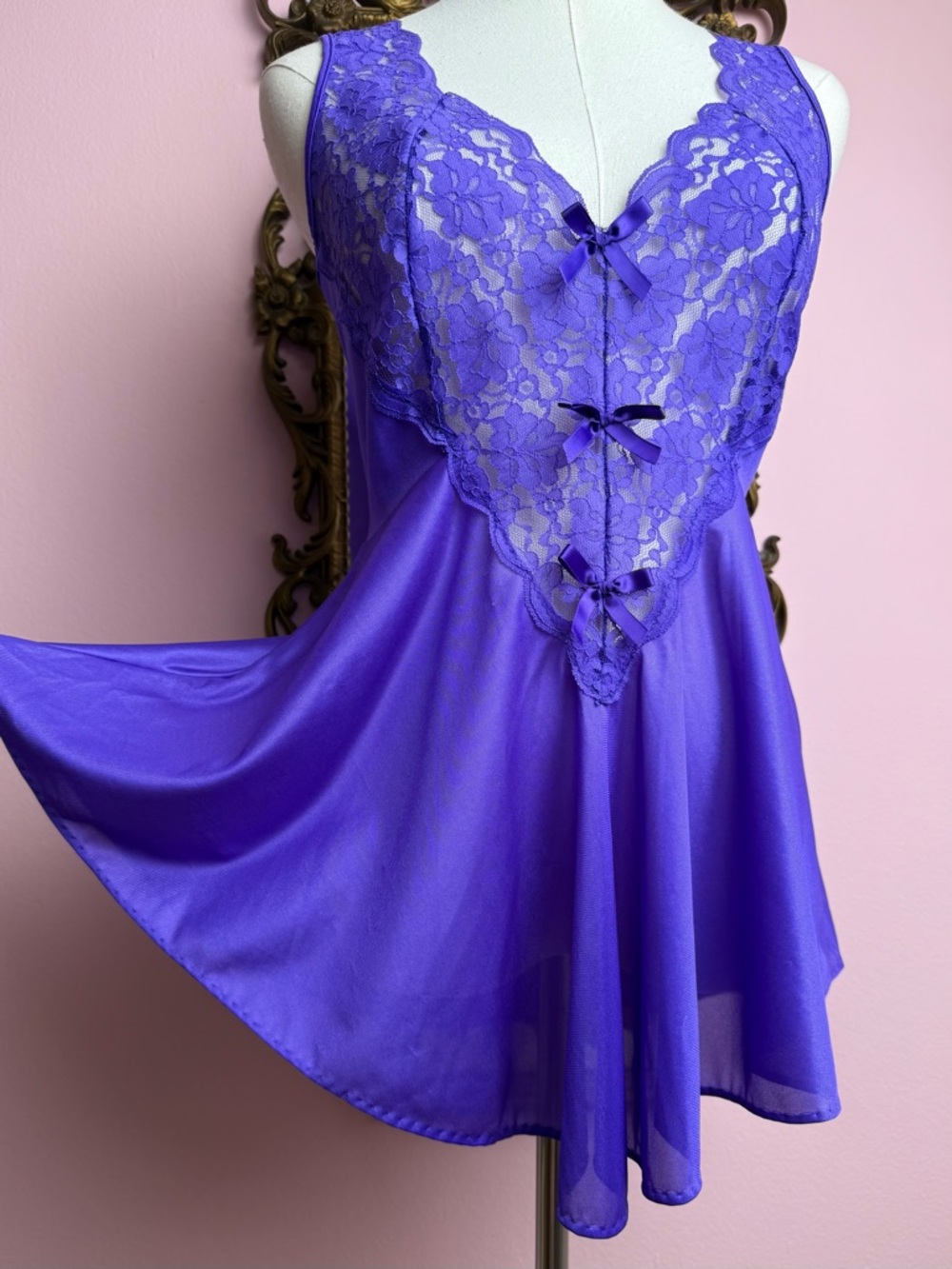 Vintage Purple Lace Bow Lingerie Nightie